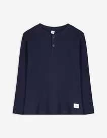 Langarmshirt - Henley-Ausschnitt - dunkelblau