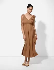 Kleid in A-Linie - V-Ausschnitt - hellbraun