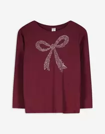 Langarmshirt - Frontprint - dunkelrot