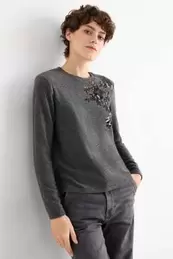 Langarmshirt - Regular Fit - Glanz-Effekt