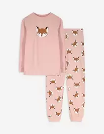 Pyjama Set aus Shirt und Hose - Allover-Print - rosa