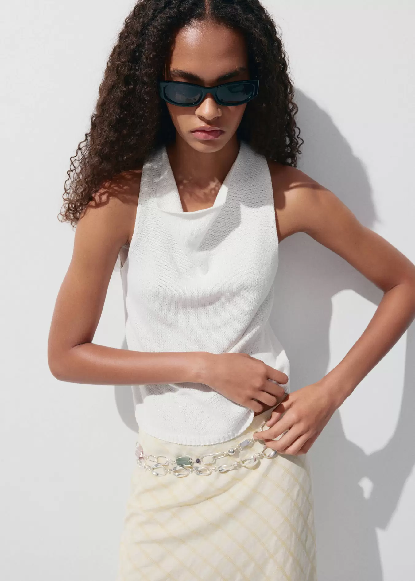 Knitted top with draped neck