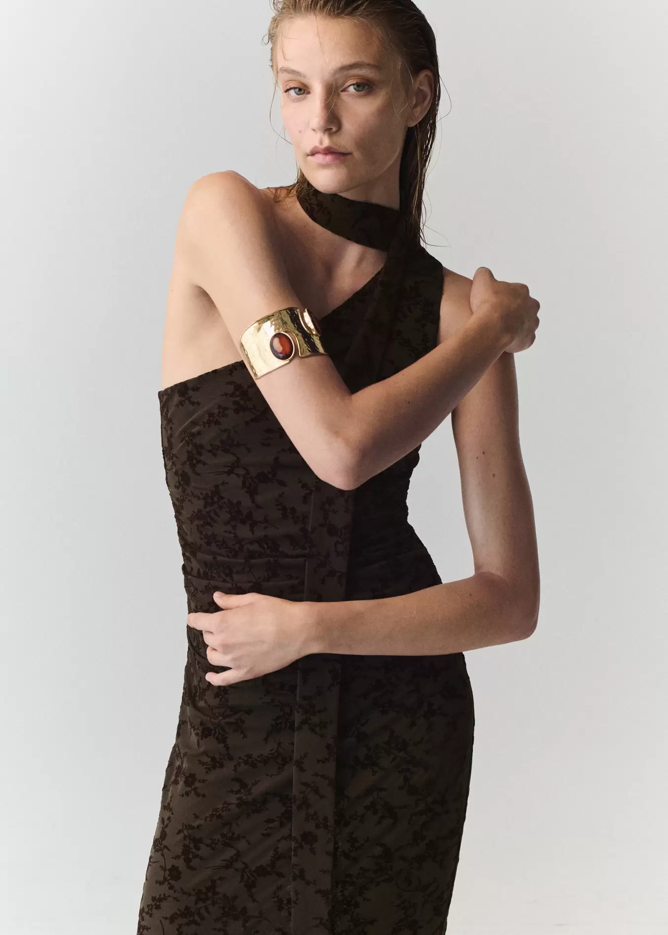 Devoré dress with tie detail