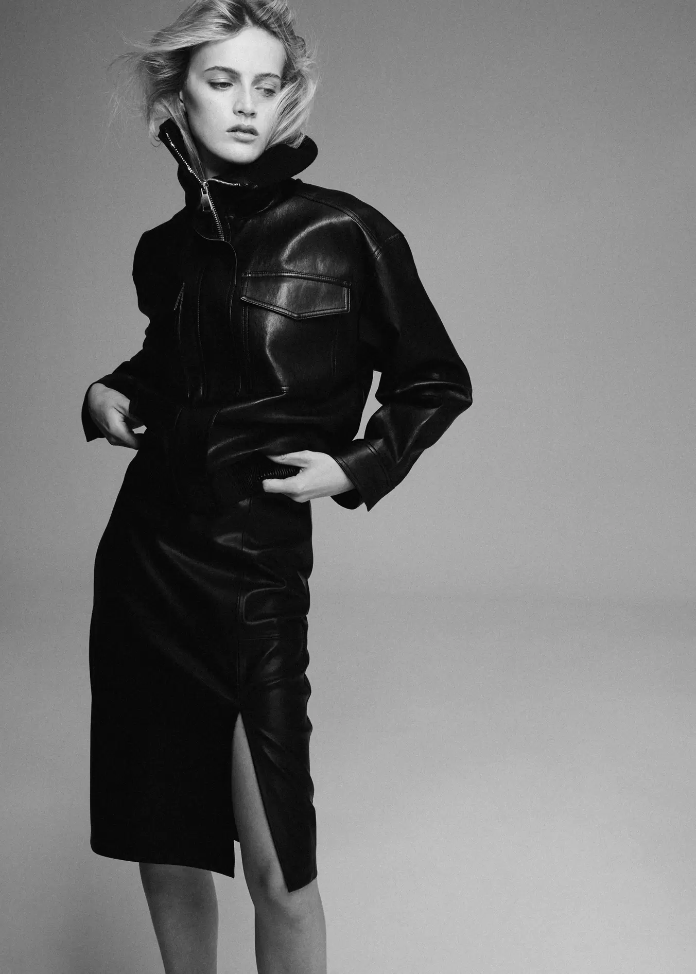 Straight leather-look skirt