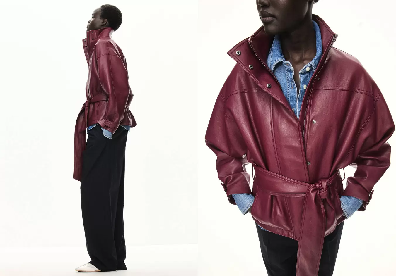 Leather effect jacket with collar