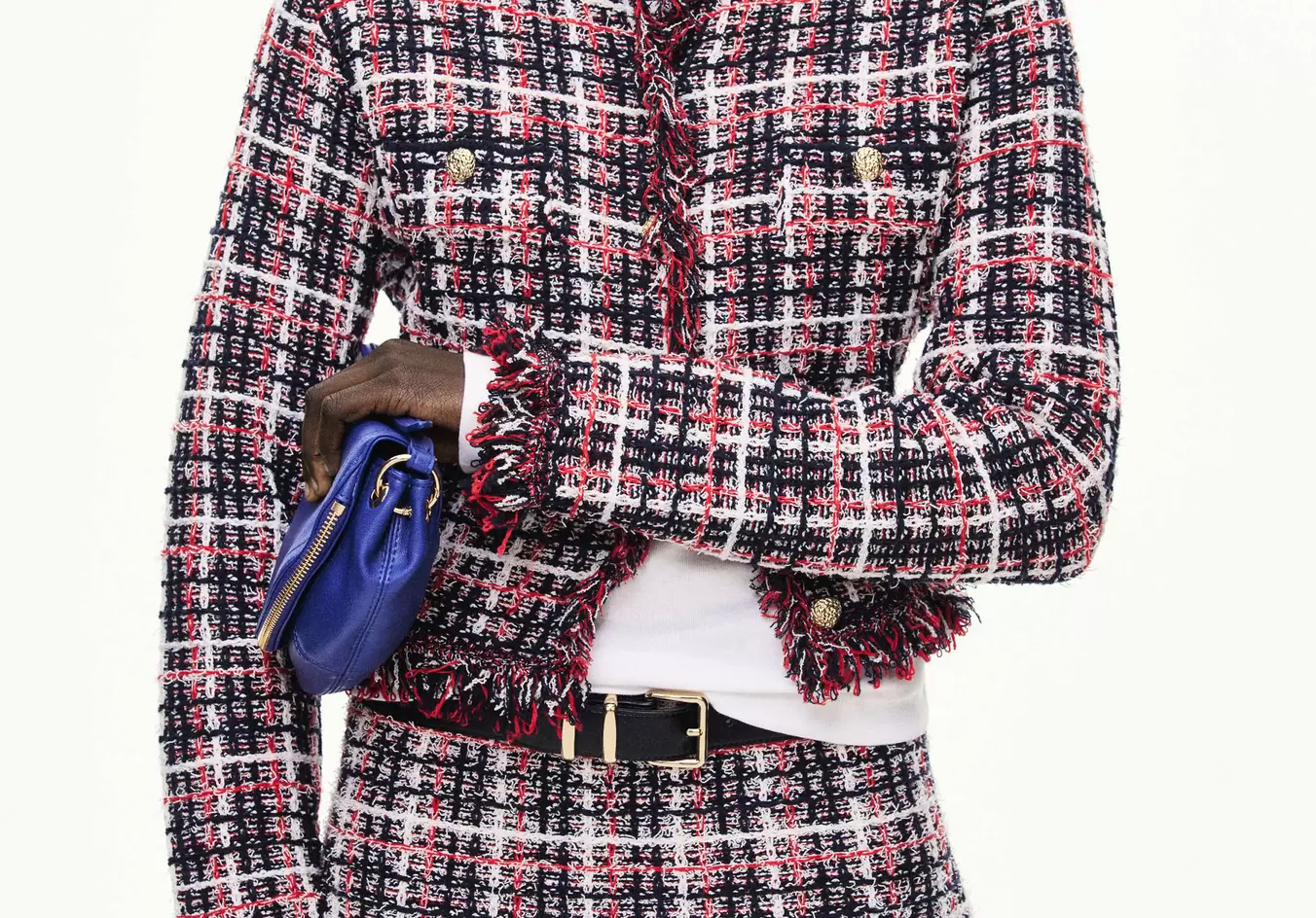 Checked tweed jacket with fringe detail