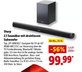 2.1 Soundbar mit drahtlosem Subwoofer