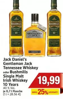 Gentleman -  Jack Tennessee Whiskey oder Bushmills Single Malt Irish Whiskey 10 Years