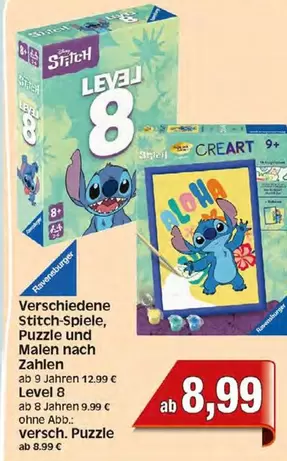 Stitch-Spiele, Puzzle und Malen nach Zahlen