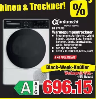 BT 97AWB Wärmepumpentrockner