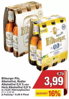 Bitburger - Pils, Alkoholfrei, Radler Alkoholfrei 0,0% oder Herb Alkoholfrei 0,0%
