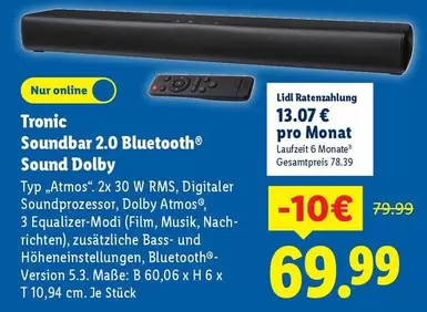 Soundbar 2.0 Bluetooth® Sound Dolby