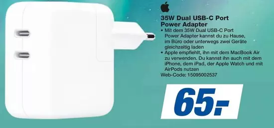 Apple - 35W Dual USB-C Port Power Adapter