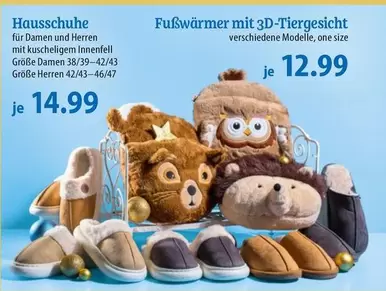 Hausschuhe, Fußwärmer mit 3D-Tiergesicht