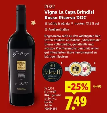 Vigna La Capa Brindisi Rosso Riserva DOC