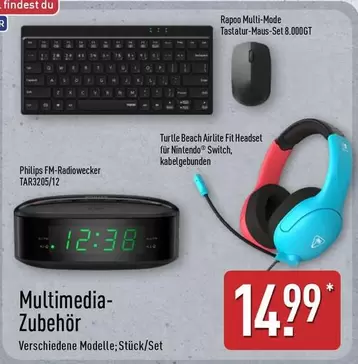 Philips - Rapoo Multi-Mode Tastatur-Maus-Set 8.000GT, FM-Radiowecker TAR3205/12, Turtle Beach Airlite Fit Headset für Nintendo Switch, kabelgebunden