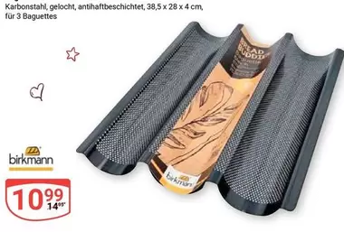 Karbonstahl, gelocht, antihaftbeschichtet, 38,5 x 28 x 4 cm, für 3 Baguettes