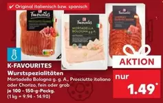 Wurstspezialitäten Mortadella Bologna g. g. A., Prosciutto italiano oder Chorizo, fein oder grob