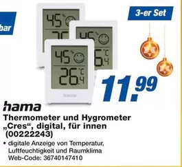 Hama - Thermometer und Hygrometer „Cres", digital, für innen (00222243)