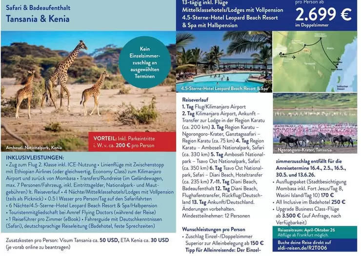 Safari & Badeaufenthalt Tansania & Kenia