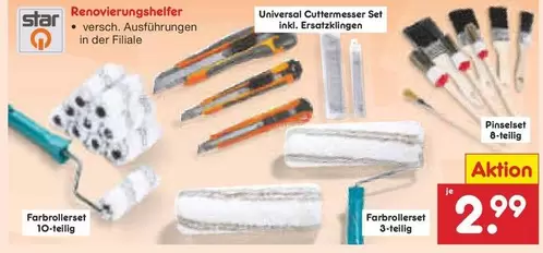 Renovierungshelfer, Universal Cuttermesser Set, Pinselset, Farbrollerset