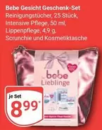 Gesicht Geschenk-Set Reinigungstücher, Intensive Pflege, Lippenpflege, Scrunchie und Kosmetiktasche