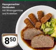 Hausgemachter Hackbraten mit Wirsinggemüse und Kroketten