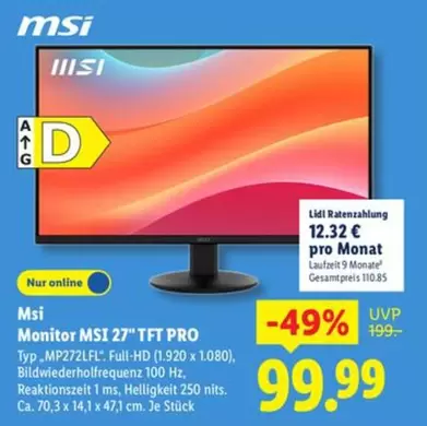Msi - Monitor MSI 27" TFT PRO