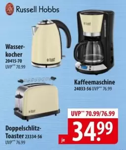 Russell Hobbs - Wasserkocher 20415-70, Doppelschlitz-Toaster 23334-56, Kaffeemaschine 24033-56