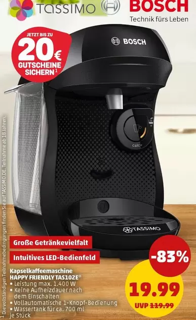 Bosch - Kapselkaffeemaschine HAPPY FRIENDLY TAS102E