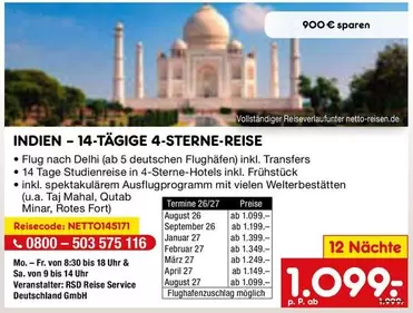 INDIEN-14-TÄGIGE 4-STERNE-REISE