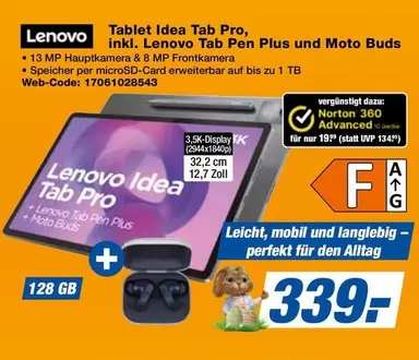 Lenovo - Tablet Idea Tab Pro, inkl. Idea Tab Pen Plus und Moto Buds