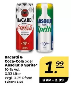 Bacardi - Coca-Cola oder Absolut & Sprite