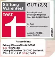 Delonghi - Wasserfilter DLSC002 oder Entkalker DLSC500 EcoDecalk 500 ml, 1 l