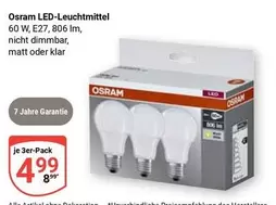 Osram - LED-Leuchtmittel 60 W, E27, 806 lm, nicht dimmbar, matt oder klar