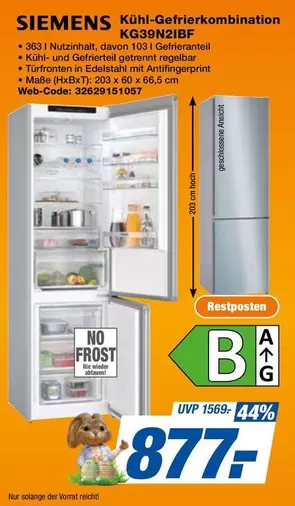 Siemens - Kühl-Gefrierkombination KG39N2IBF