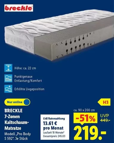 7-Zonen Kaltschaum-Matratze Modell "Pro Body" S 592