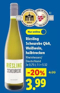 Gold - Riesling Scheurebe QbA, Weißwein, halbtrocken