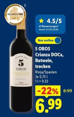 Gold - 5 OROS Crianza DOCa, Rotwein, trocken