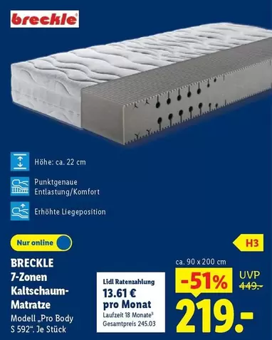 7-Zonen Kaltschaum-Matratze Modell „Pro Body“ S 592
