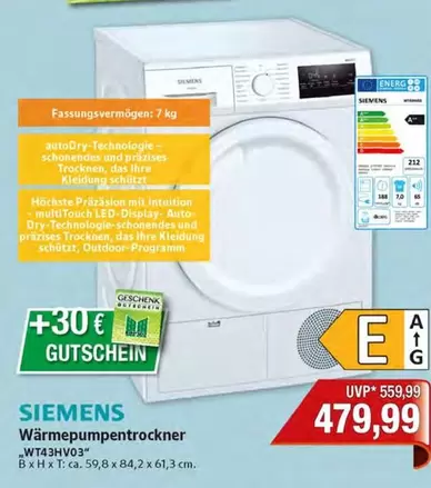 Siemens - Wärmepumpentrockner WT43HV03