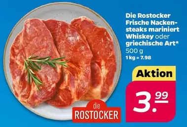 Frische Nacken-steaks mariniert Whiskey oder griechische Art