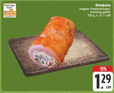 Hirtenbraten magerer Schweinerücken, bratfertig gefüllt