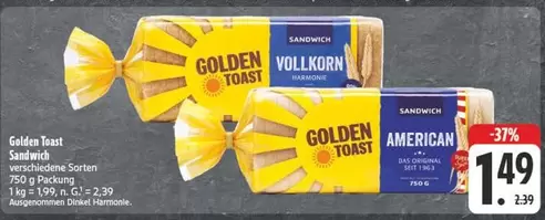 Golden Toast Sandwich Vollkorn American
