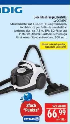 Bodenstaubsauger, Beutellos VCC 3170