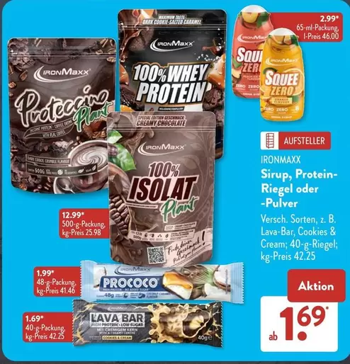 Sirup, Protein-Riegel oder -Pulver