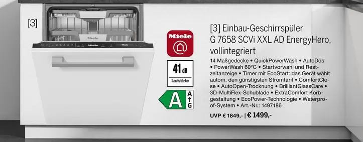 Miele - Einbau-Geschirrspüler G 7658 SCVi XXL AD EnergyHero, Vollintegriert