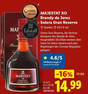 Bronze - MAJESTAT XO Brandy de Jerez Solera Gran Reserva