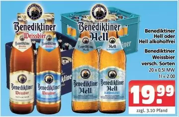 Benediktiner Hell oder Hell alkoholfrei Weissbier