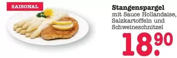 Stangenspargel mit Sauce Hollandaise, Salzkartoffeln und Schweineschnitzel